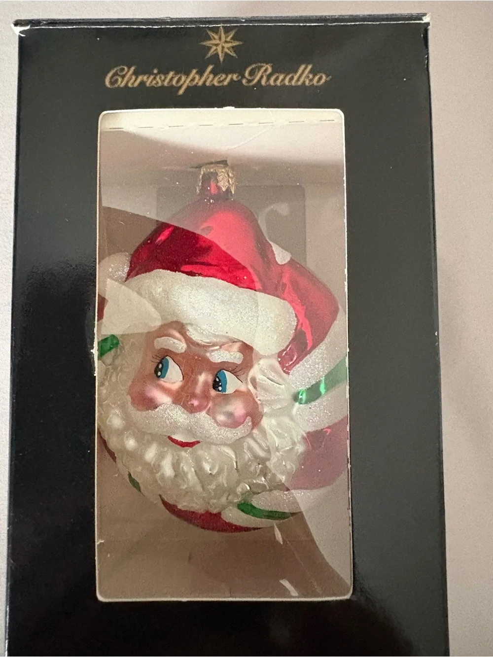 Christopher Radco Santa/Reindeer Double Sided Glass Ornament 2002